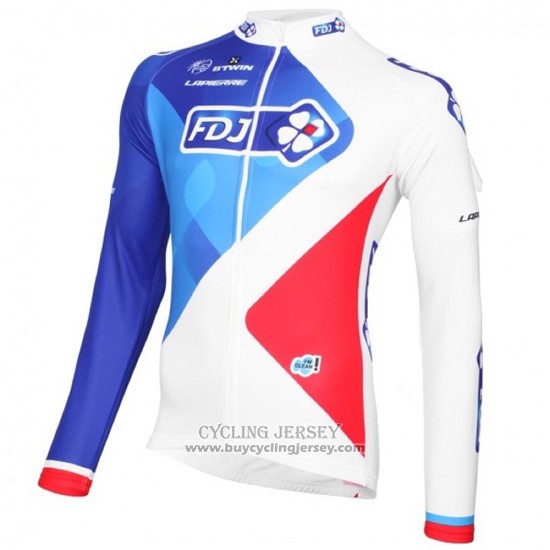 2016 Jersey FDJ Long Sleeve White And Blue